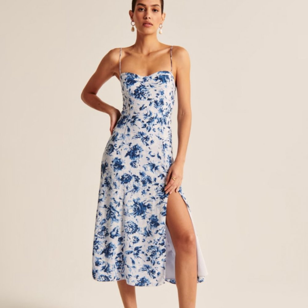 Abercrombie & Fitch Camille Midi Dress Blue Floral